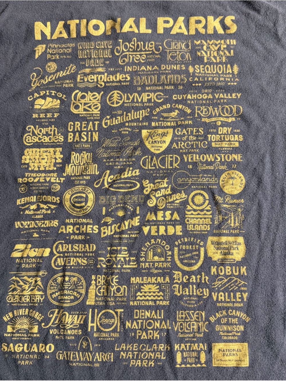 National Parks Graphic Tee - Yellow on Gray Size XL